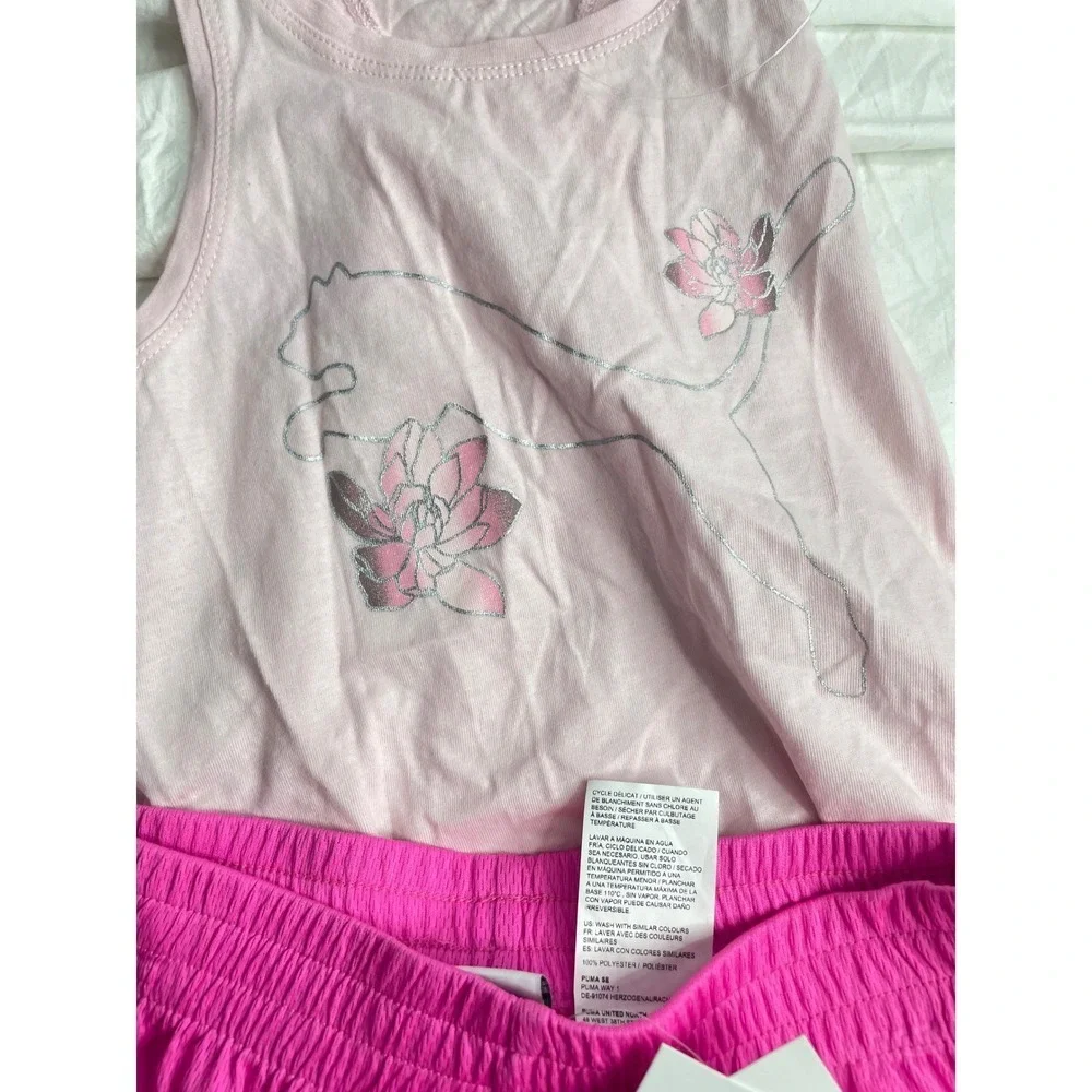 Puma Kids Girls Pink Tank Top & Shorts Set Athletic Sportswear Size S